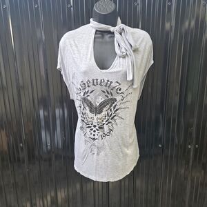 Seven7‎ Light Gray Graphic Tee with Butterfly Design